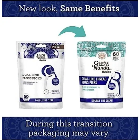 Guru Nanda Floss Picks Basics Double The Floss 2 Packs Of 60 Beauty Smile Health - Picture 3 of 4